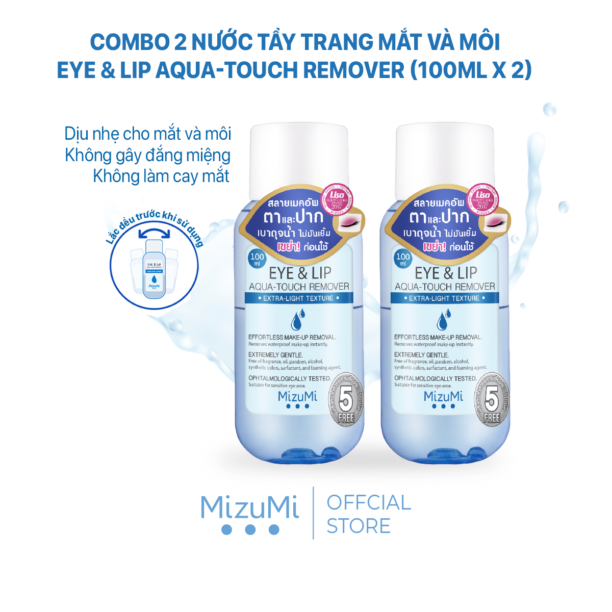 Mizumi nước tẩy trang mắt môi eye & lip aqua-touch remover 100ml