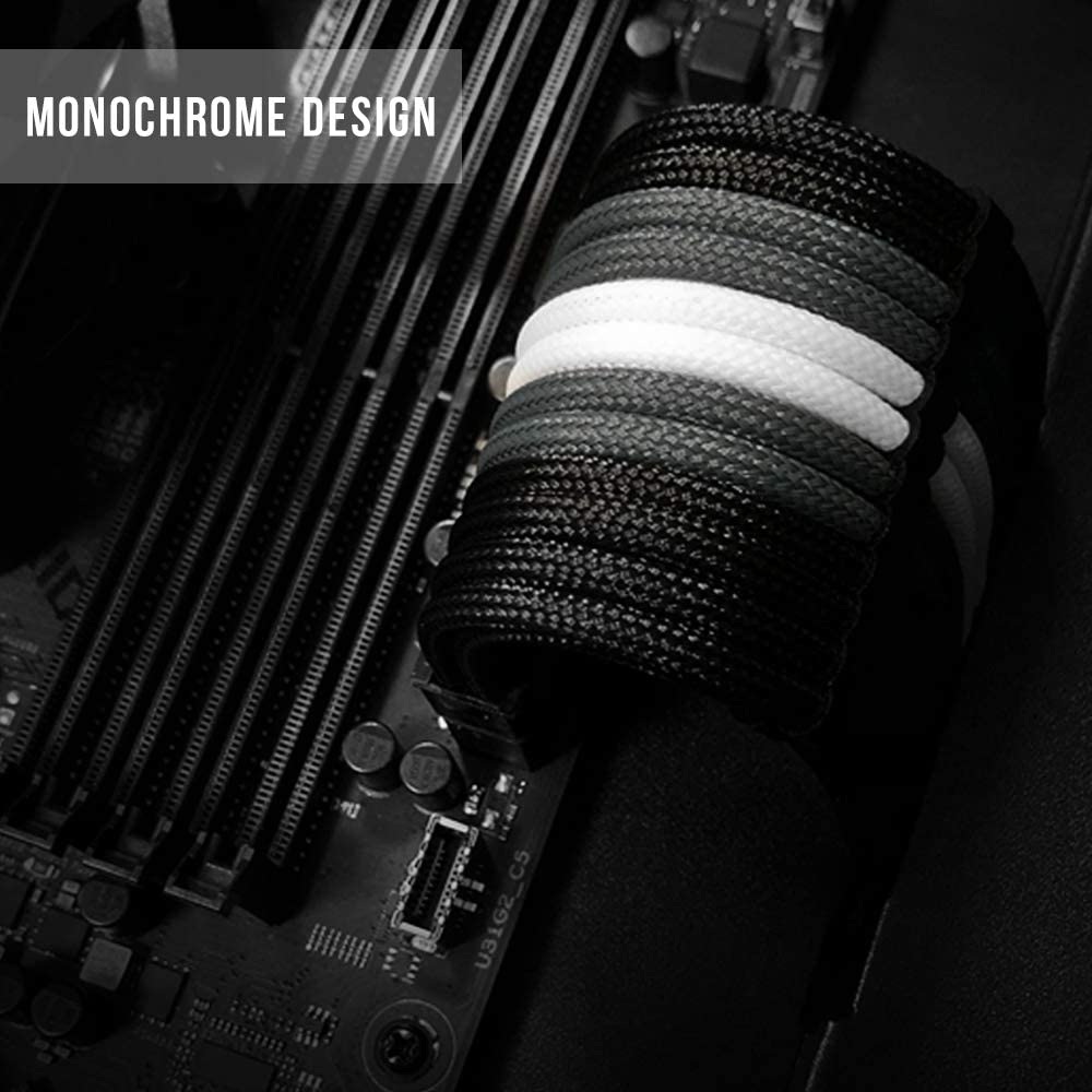 dây nguồn bọc lưới phối màu đen trắng xám ( 6 PIN )