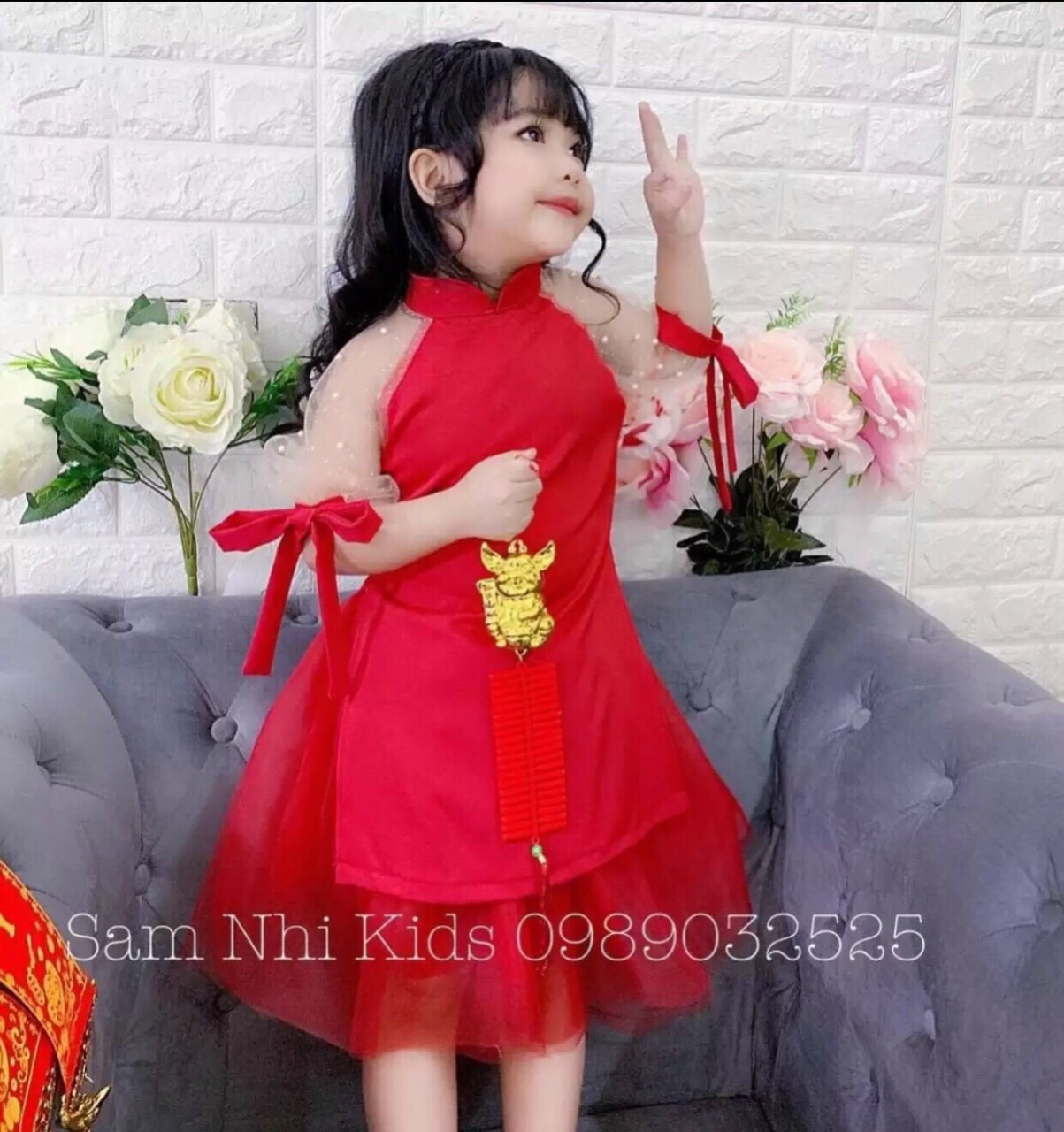[HCM][Giá Sỉ- Sale Khuyến Mãi] Áo dài cách tân cho bé size từ 10-25kg và mẹ dưới 55kg chất liệu umi co giãn, tay lưới đính cườm