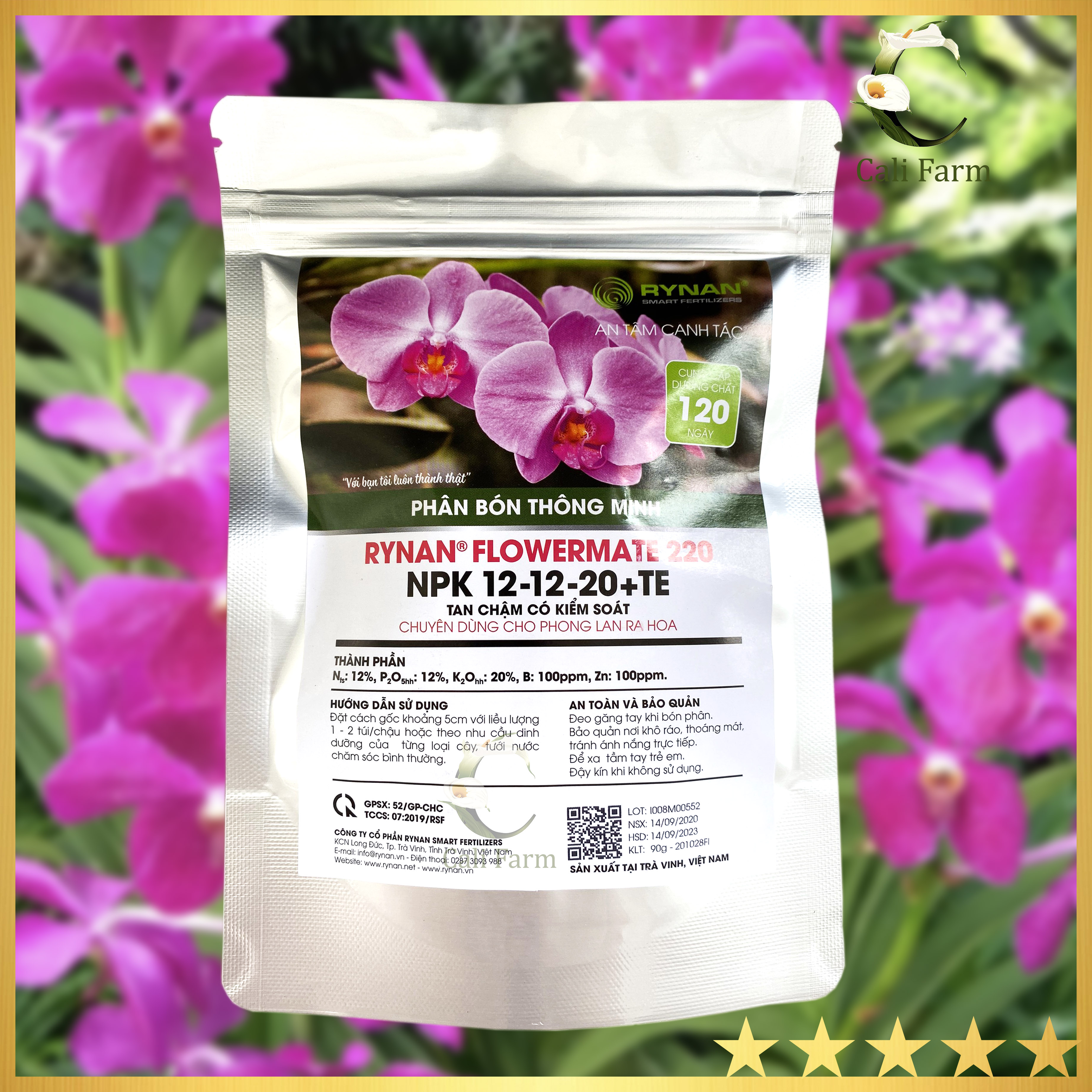 Phân Tan Chậm RYNAN 220 NPK 12-12-20+TE dạng Túi Lưới chuyên dùng Phong Lan Ra Hoa (90gr)