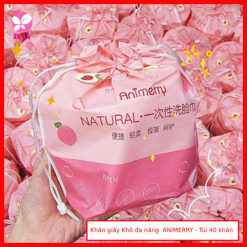 Khăn giấy khô Đa năng Animerry - Túi 40 khăn - Khăn lau mặt , tẩy trang , lau chùi đa năng tiện dụng Animerry