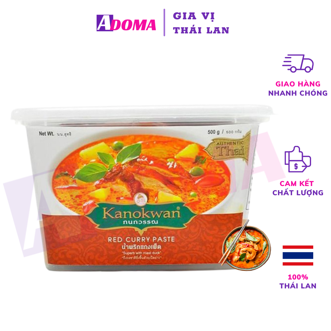 [HCM]Gia vị cà ri đỏ Thái Lan ADOMA đậm đặc - Bột cà ri Thái Red Curry Paste Kanokwan 500g น้ำพริกแกงเผ็ด กนกวรรณ