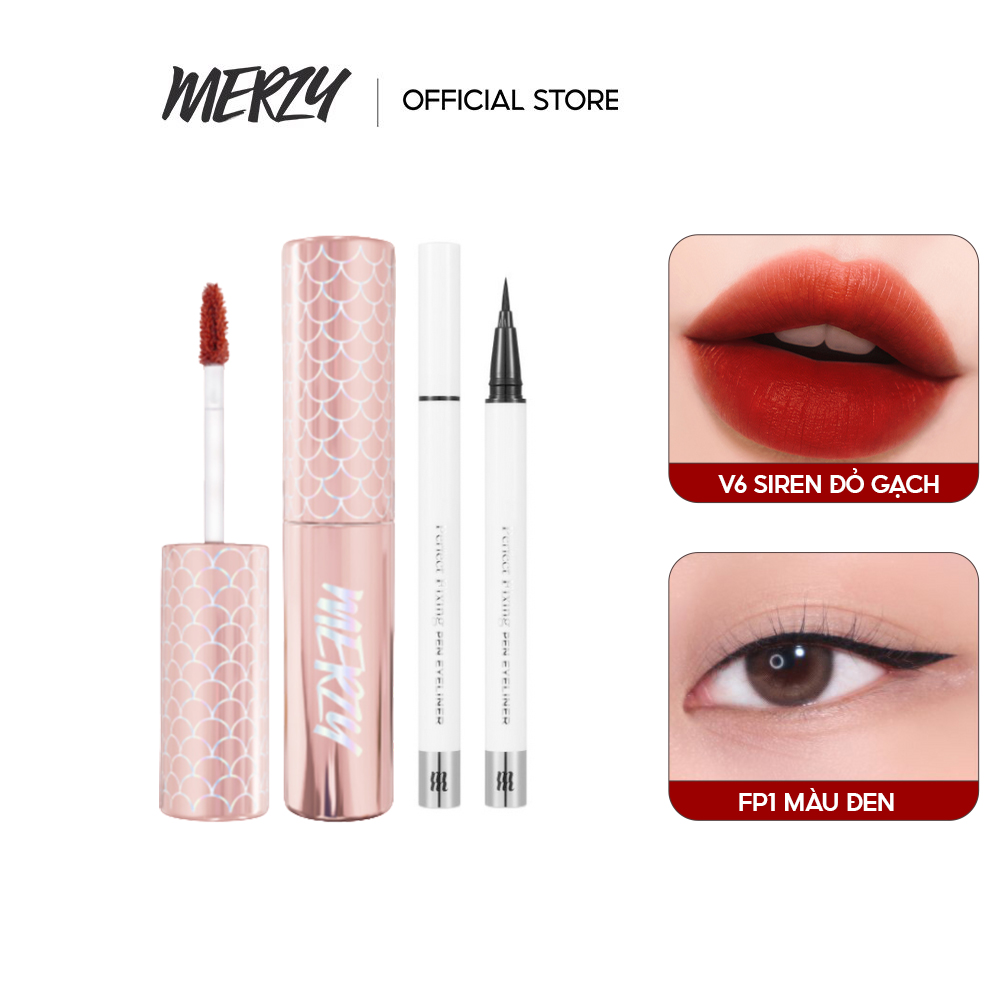 Combo Son Kem Lì Merzy Velvet Tint #V06 Ver.Siren 4g + Bút Kẻ Mắt Merzy Perfect Fixing Pen Eyeliner #FP1 Black 0.5g