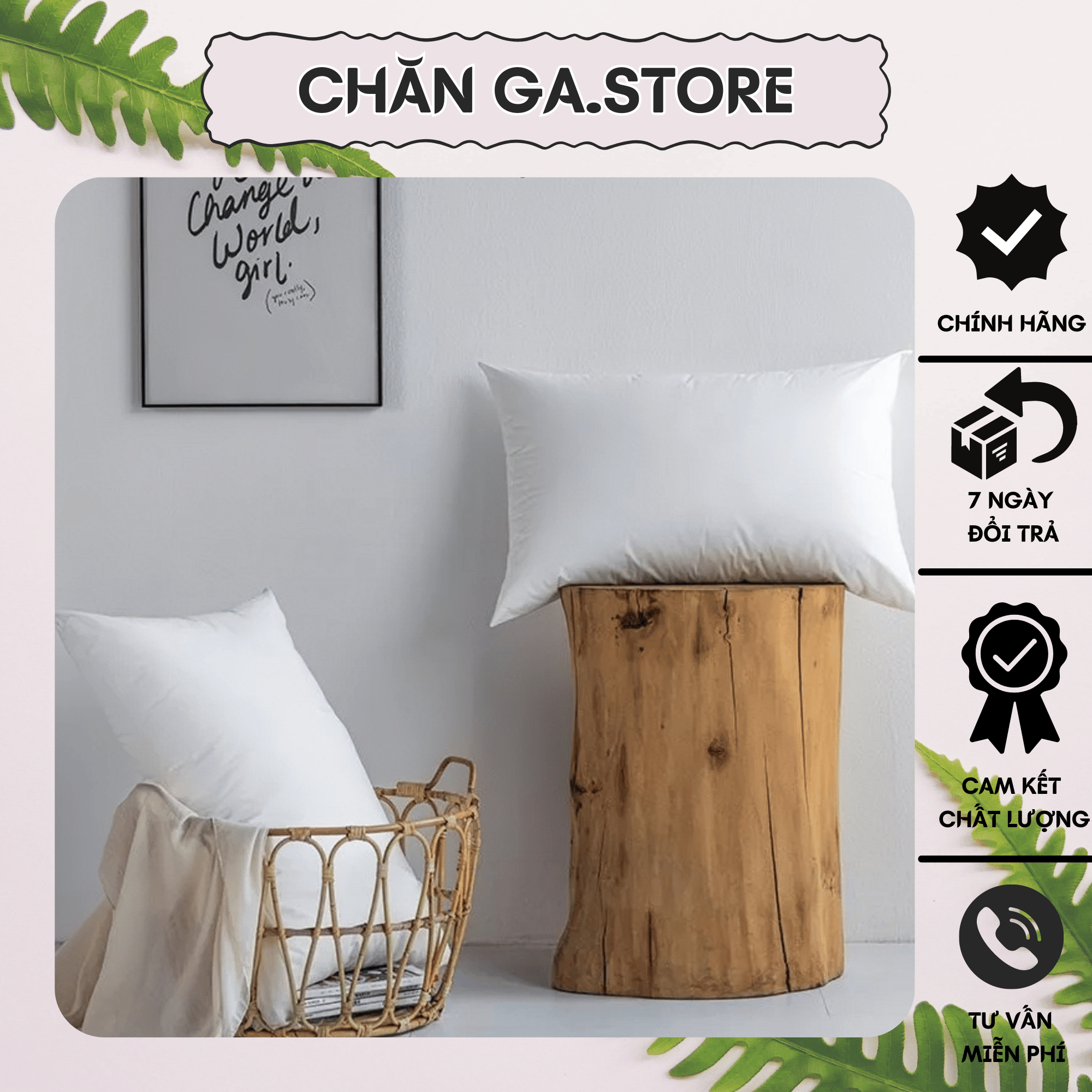 Ruột gối nằm bông gòn trắng tinh khiết, đủ kích thước, mềm mại, thoáng khí