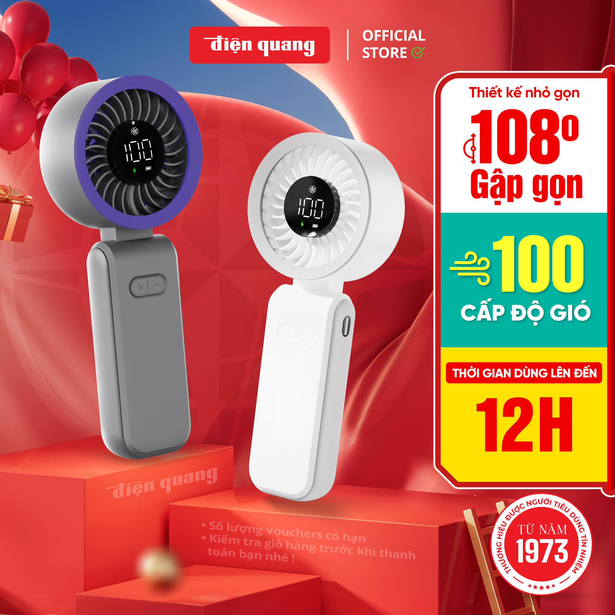 [SẢN PHẨM MỚI] Quạt Cầm Tay 100 Cấp Độ Gió (Có Thể Gập) Điện Quang 3600 mAh Cầm Tay Di Động Gió Mạnh Tốc Độ Cao 100 Vòng/phút