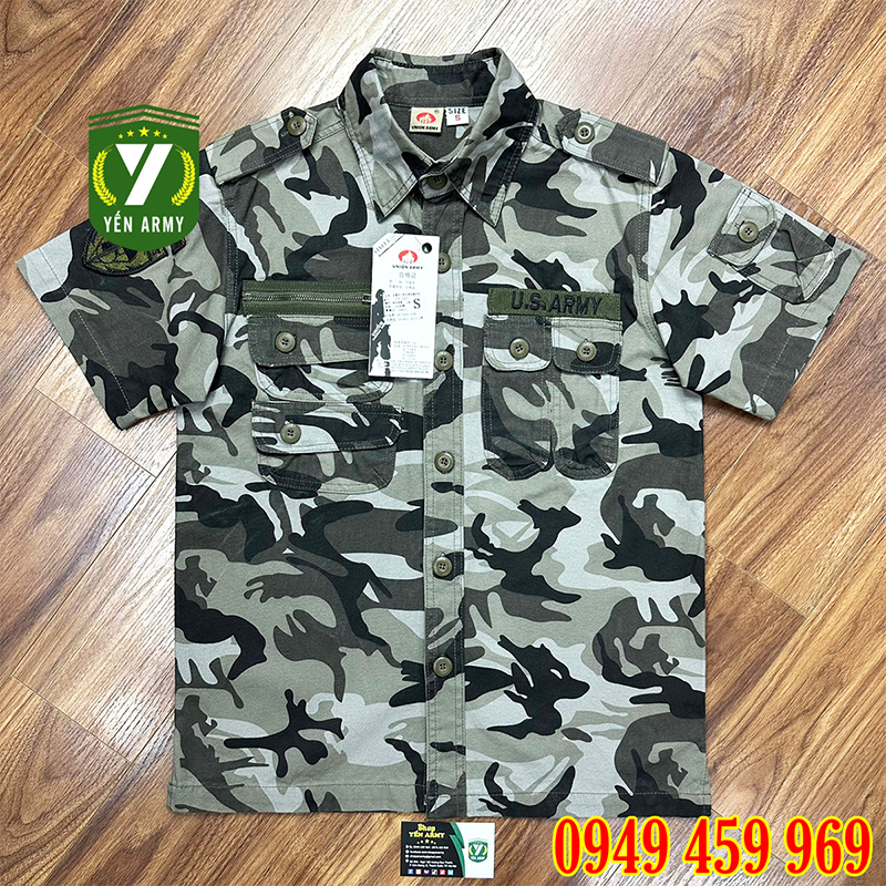 Áo Sơ Mi Lính Nam Cộc Tay Túi Hộp Màu Rằn Ri / Xanh Rêu / Đen - Mã A205