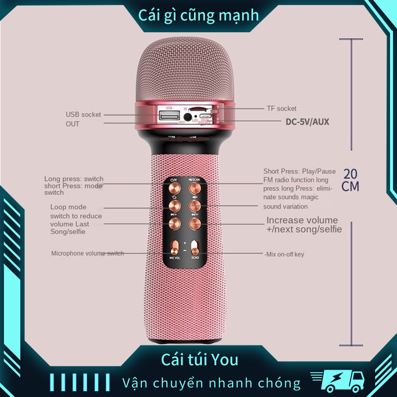 Micro Karaoke Bluetooth Kèm Loa Bluetooth Mini WS-898 Nâng giọng Cực Chất Loa Bluetooth Karaoke Mini Gia Đình Có Thu