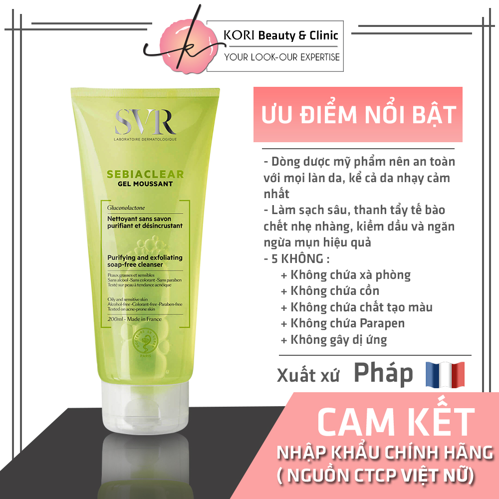 Gel rửa mặt 𝑺𝑽𝑹 𝑺𝒆𝒃𝒊𝒂𝒄𝒍𝒆𝒂𝒓 𝑮𝒆𝒍 𝑴𝒐𝒖𝒔𝒔𝒂𝒏𝒕, ngừa mụn, không chứa xà phòng