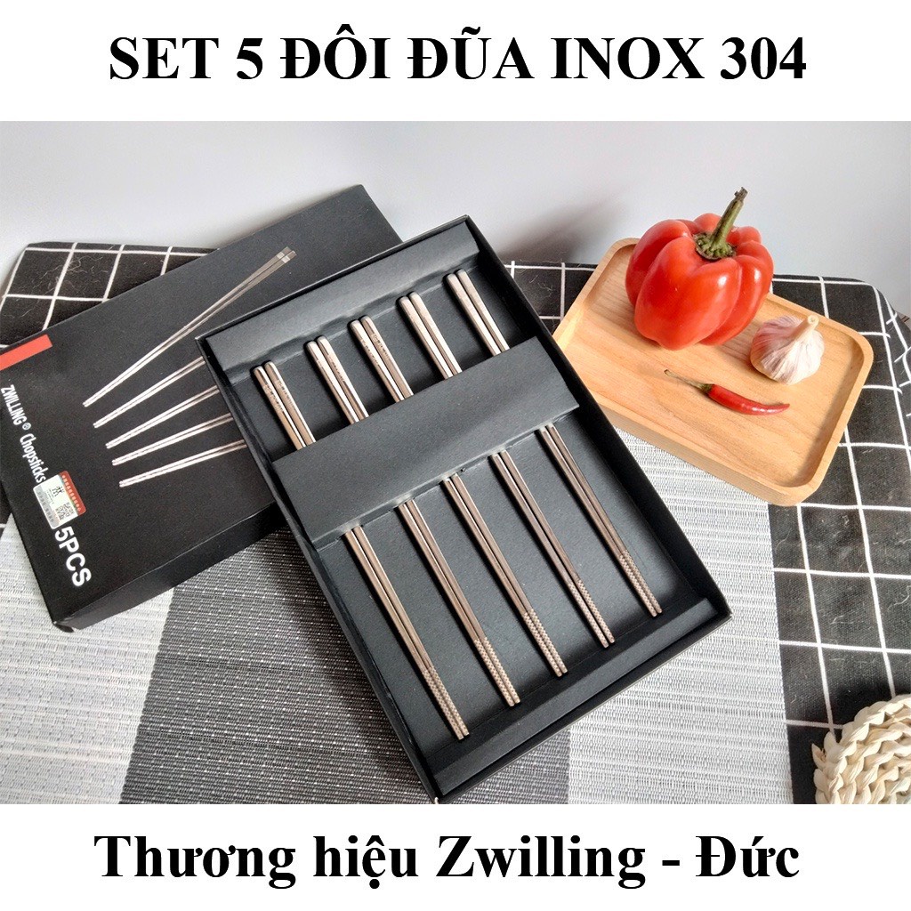 Set 5 đôi đũa inox 304 cao cấp