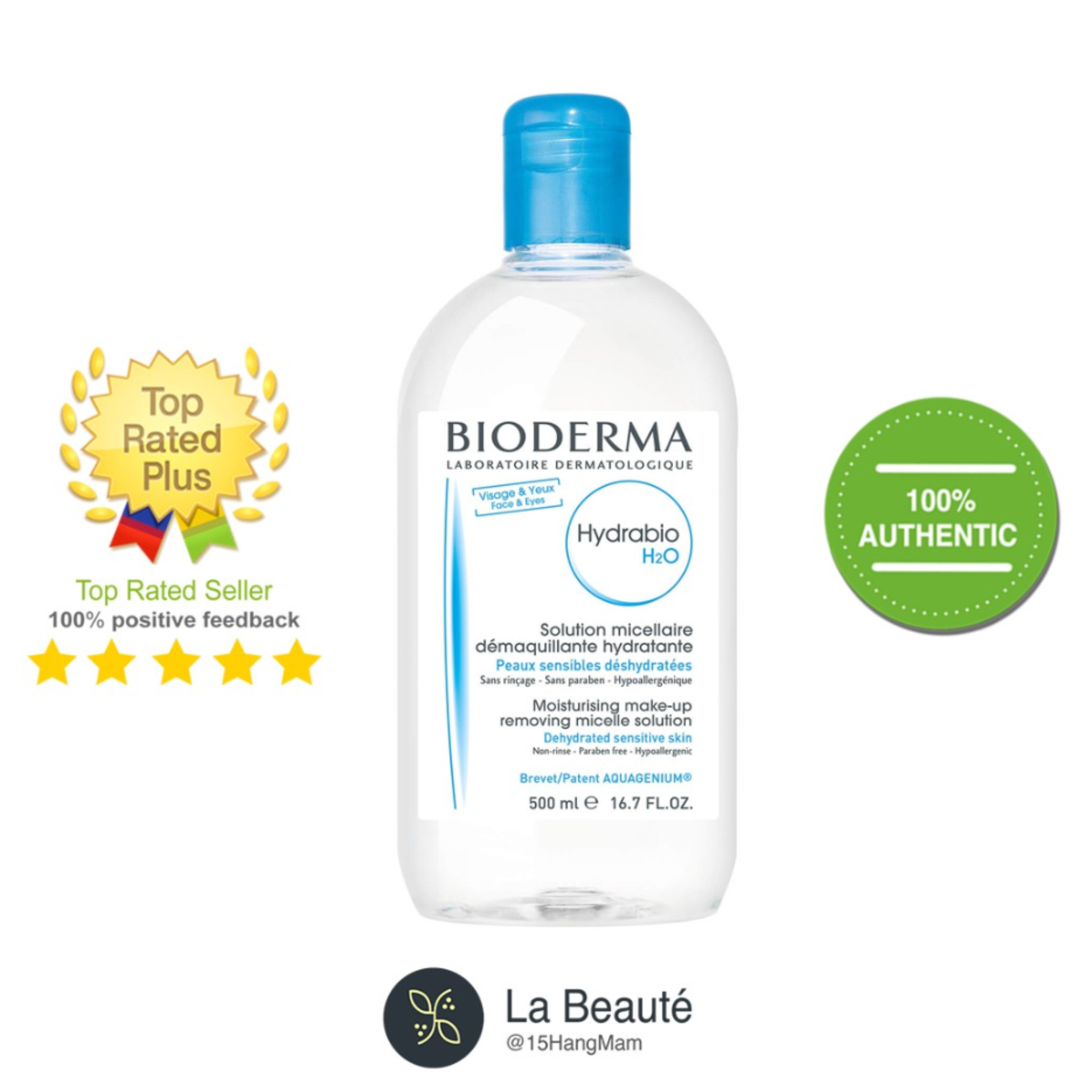 Bioderma hydrabio h2o micellar water - nước tẩy trang chyên dụng cho da nhạy cảm, mất nước 500ml