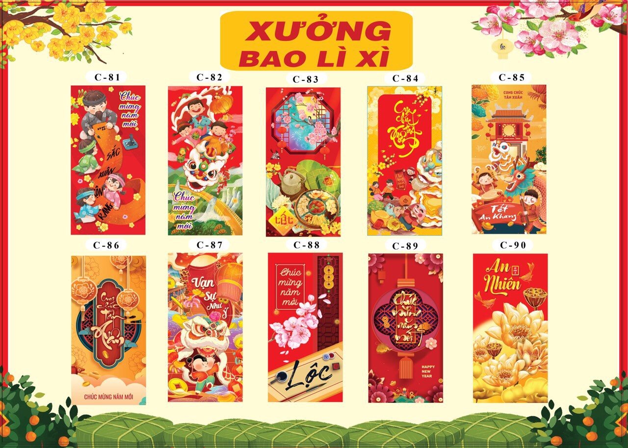 Combo 500 bao lì xì đủ mẫu 2024 xuất xưởng, bao lì xì tết