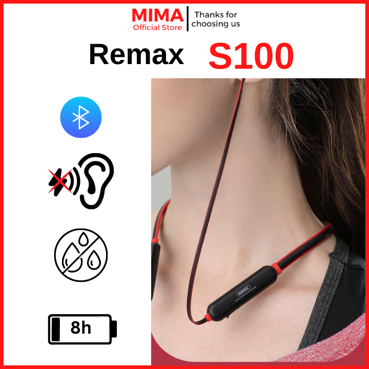 Tai nghe nhét tai bluetooth kiểu dáng thể thao đeo cổ REMAX RX-S100 cách âm tốt chống nước hạn chế tiếng ồn pin trâu 8h