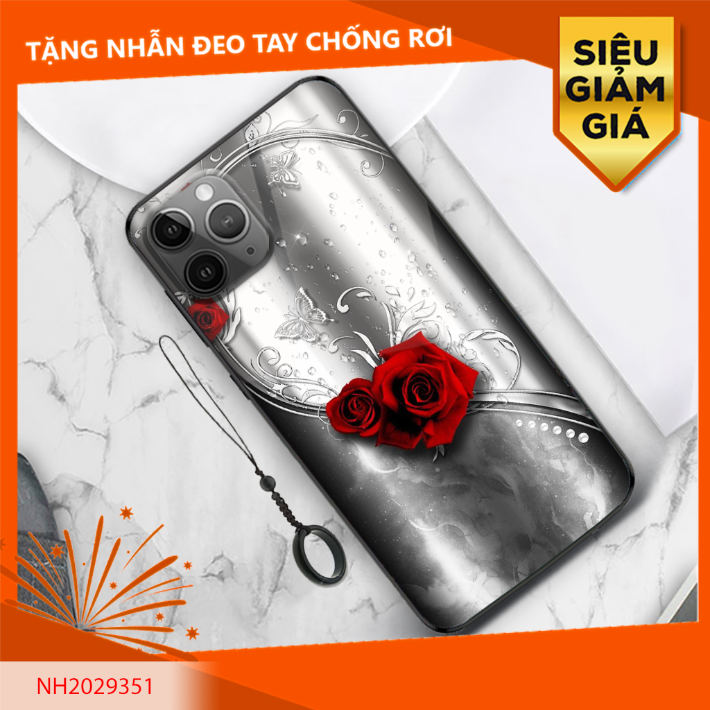 ỐP IPHONE, SAMSUNG TRÁNG GƯƠNG HOA HỒNG ĐỎ NỀN BẠC NH2029351