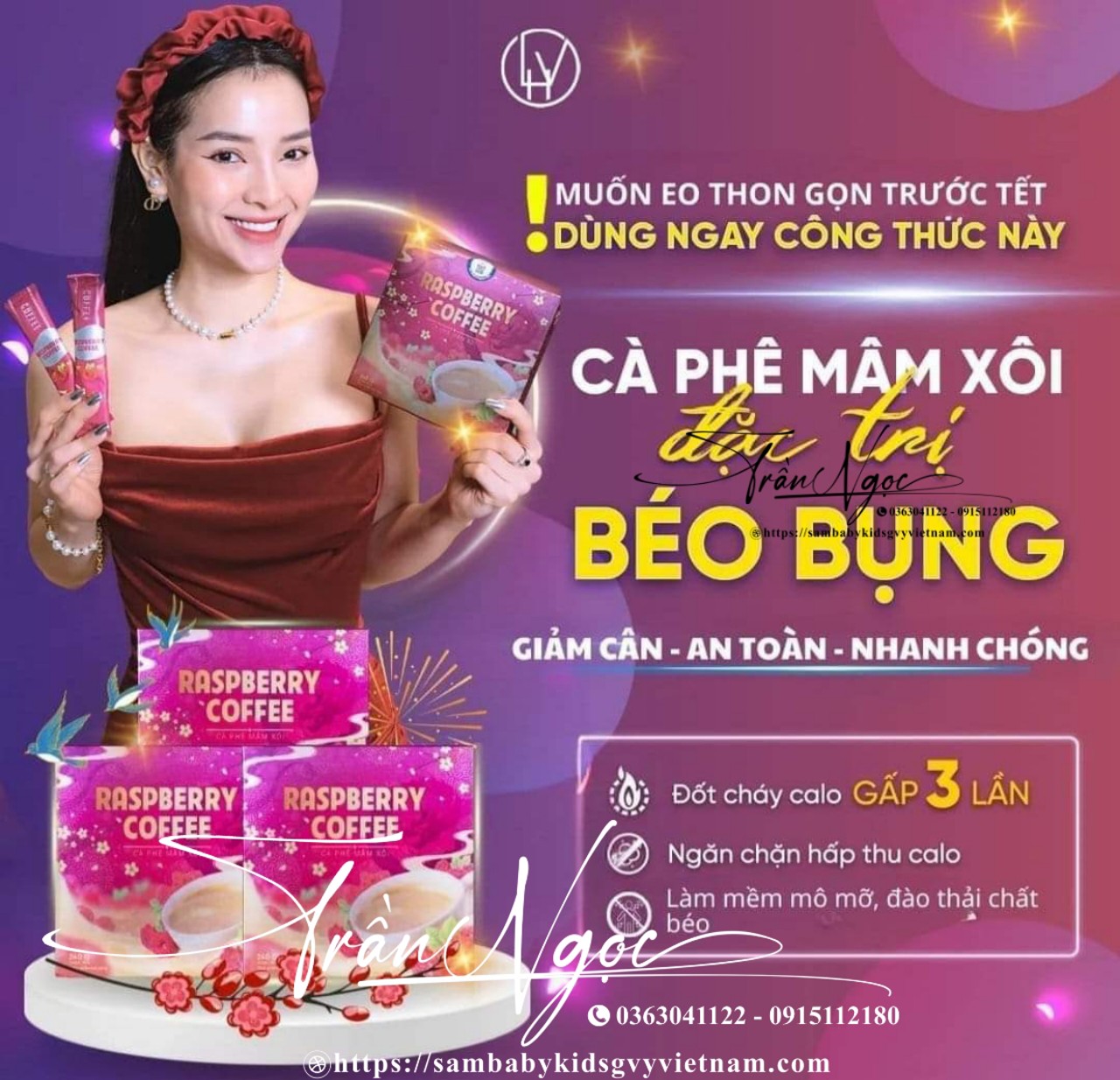 Cà phê mâm xôi giảm cân - raspberry coffee chính hãng, hộp 15 gói, phiếu cam kết