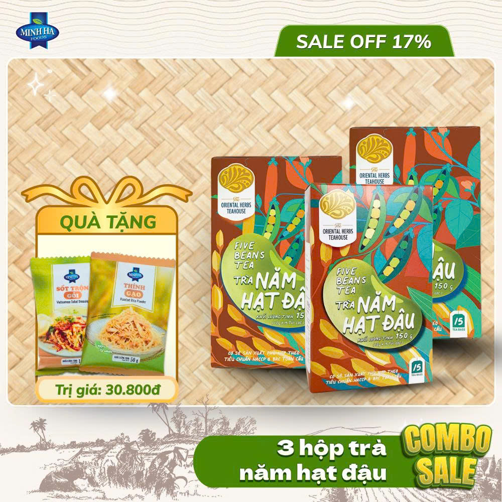 COMBO 3 HỘP TRÀ ĐẬU 150G => GIẢM 5% VÀ TẶNG 1 GÓI THÍNH GẠO 50G + 1 GÓI SỐT TRỘN GỎI 100G