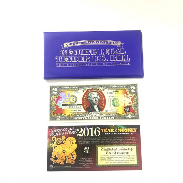 Tiền kỷ niệm 2 usd con khỉ 2016 lưu niệm làm kỷ niệm làm quà tặng thú vị -tmt collection - tlx063