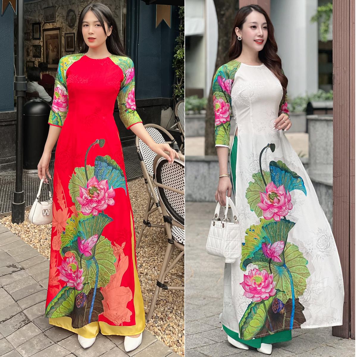 Áo dài gấm in hoa sen xinh xỉu AD032 Khánh Linh Style Lady Fashion