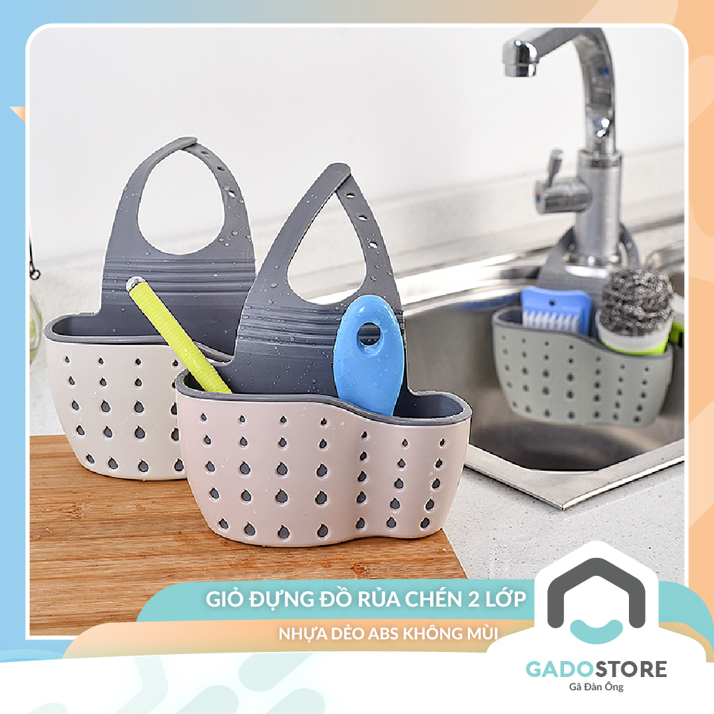 Giỏ nhựa 2 lớp đựng đồ rửa chén dụng cụ nhà tắm kiểu dáng tổ ong treo vòi nước