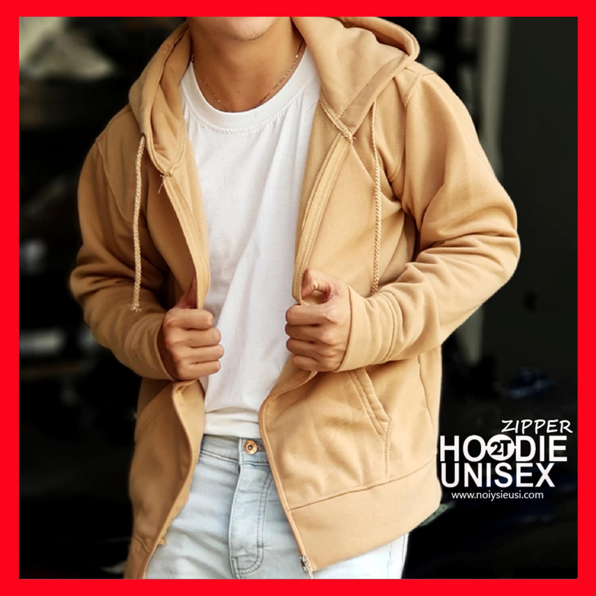 [4.4 HOÀN TIỀN 15%][HCM]ÁO KHOÁC NỈ HOODIE ZIPPER DÂY KÉO TRƠN NÓN 2 LỚP DÀY DẶN UNISEX 2T STORE - KEM TAN (CAFE)
