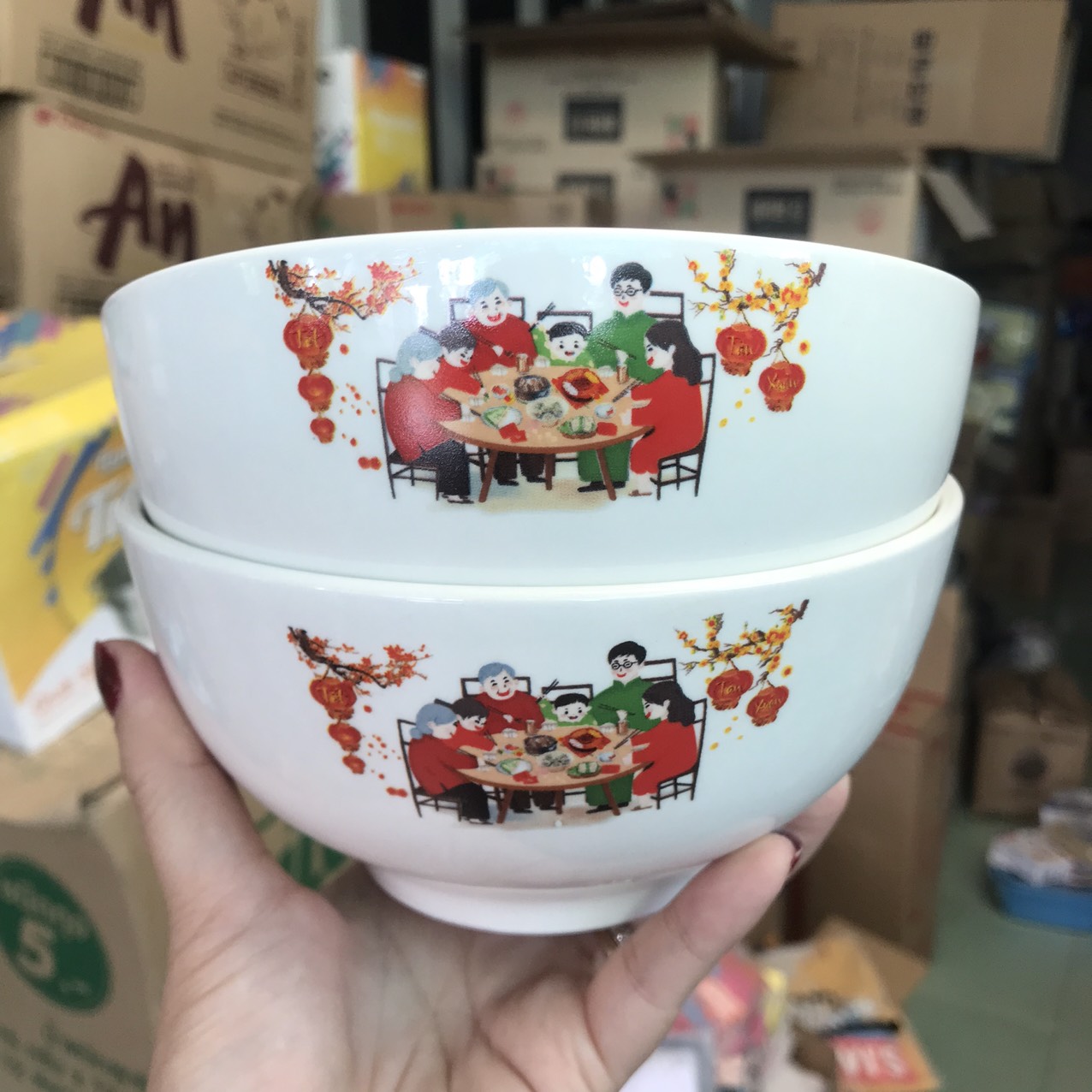 Bộ 2 tô hoa mai tết men sứ sang trọng 15cm