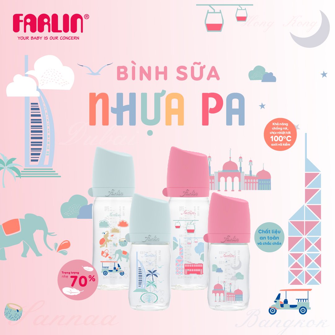 Bình sữa nhựa cổ rộng mẫu mới farlin -280ml