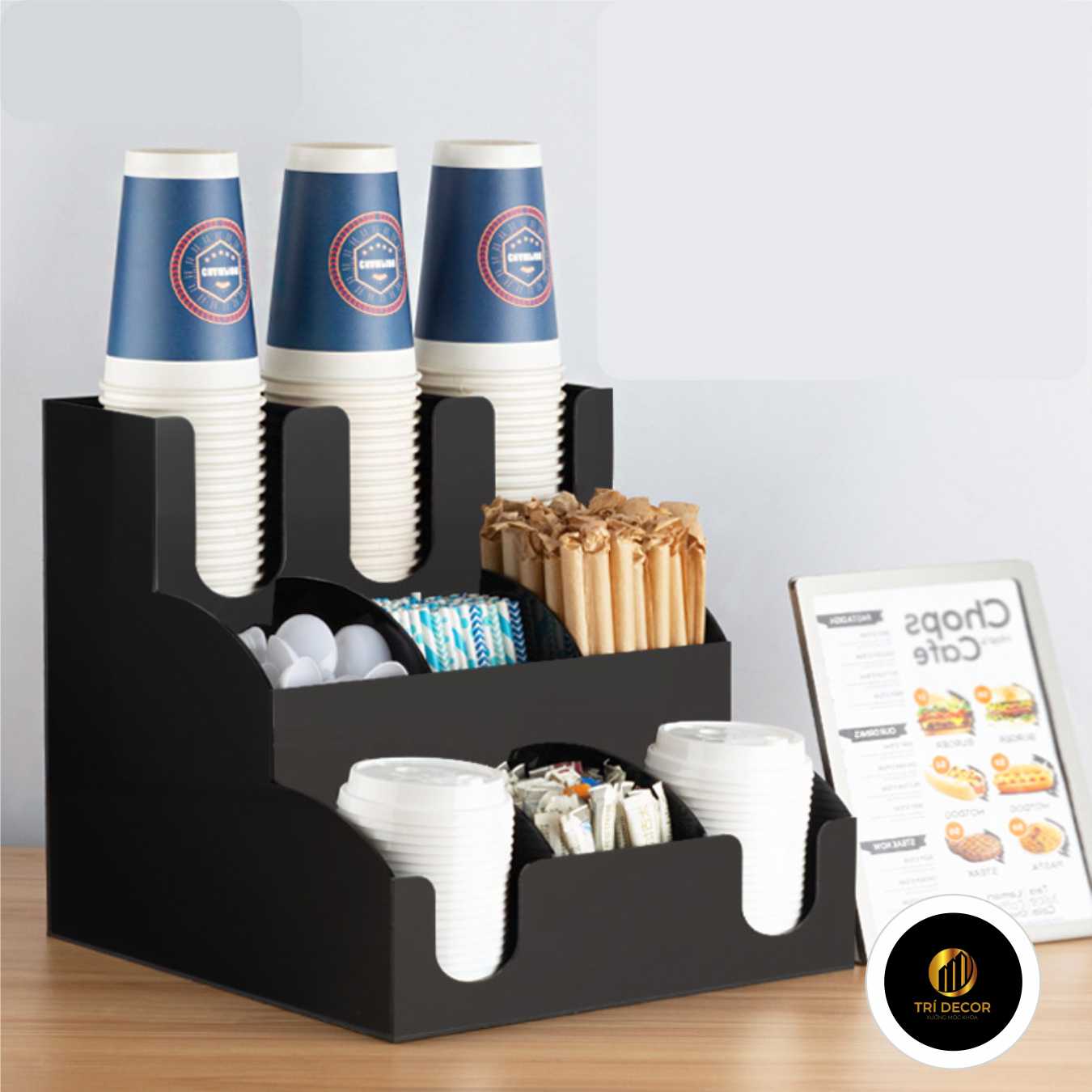 Kệ đựng ly nhựa, Kệ đựng ly cốc trà sữa, trà đào, cốc cafe chất liệu mica 3 tầng