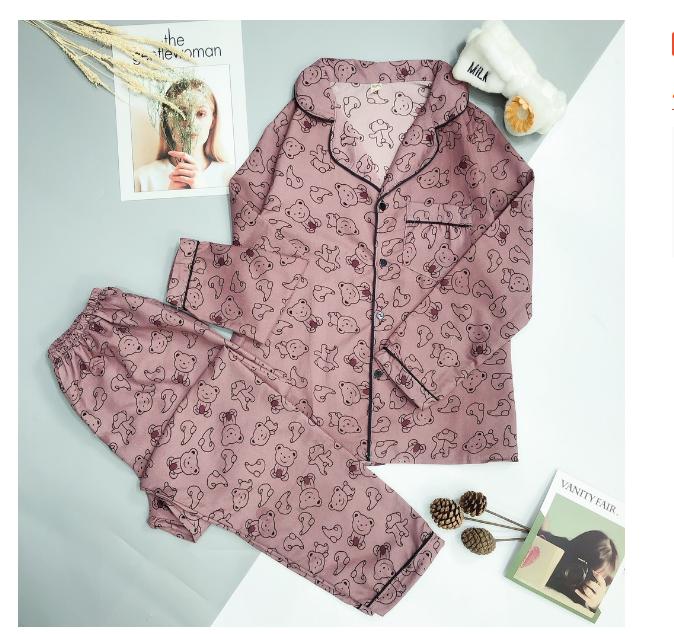 Đồ Bộ Mặc Nhà Pijama Dài Tay Vải Kate Thái-Hàng May Xuất Shop Loại Đẹp.