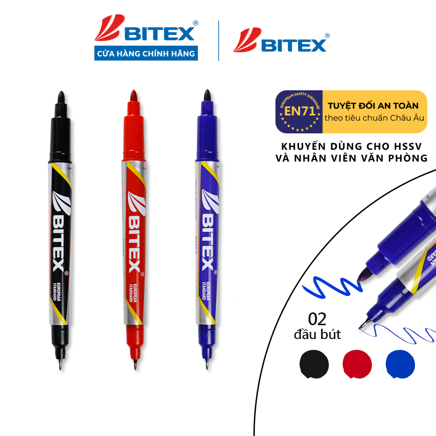 Bút lông dầu Bitex PM02 mực xanh, đen, đỏ