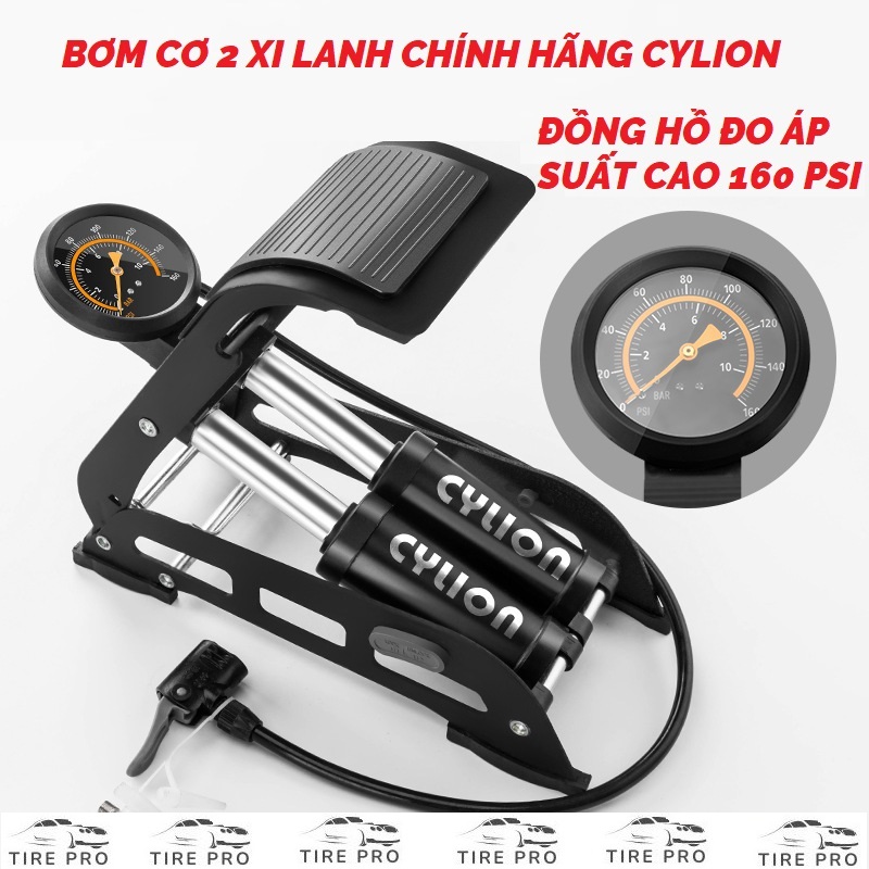 Bơm lốp 2 xi lanh, bơm đạp chân ô tô, xe máy, Bơm đạp chân 2 xil lanh CYLION, bơm cơ 2 ống, bơm hơi mini dùng cho xe đạp, xe máy, xe hơi