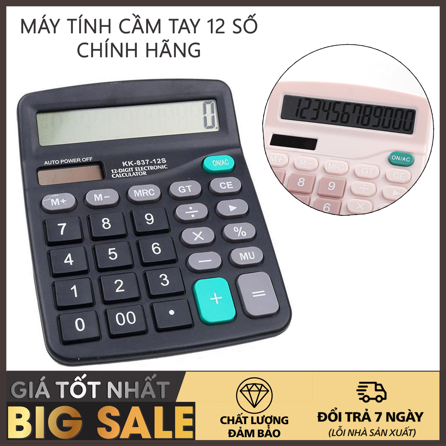 Máy tính cầm tay 12 số Dexin - Máy tính cầm tay 12 số chính hãng Dexin dùng năng lượng mặt trời hoặc pin AA