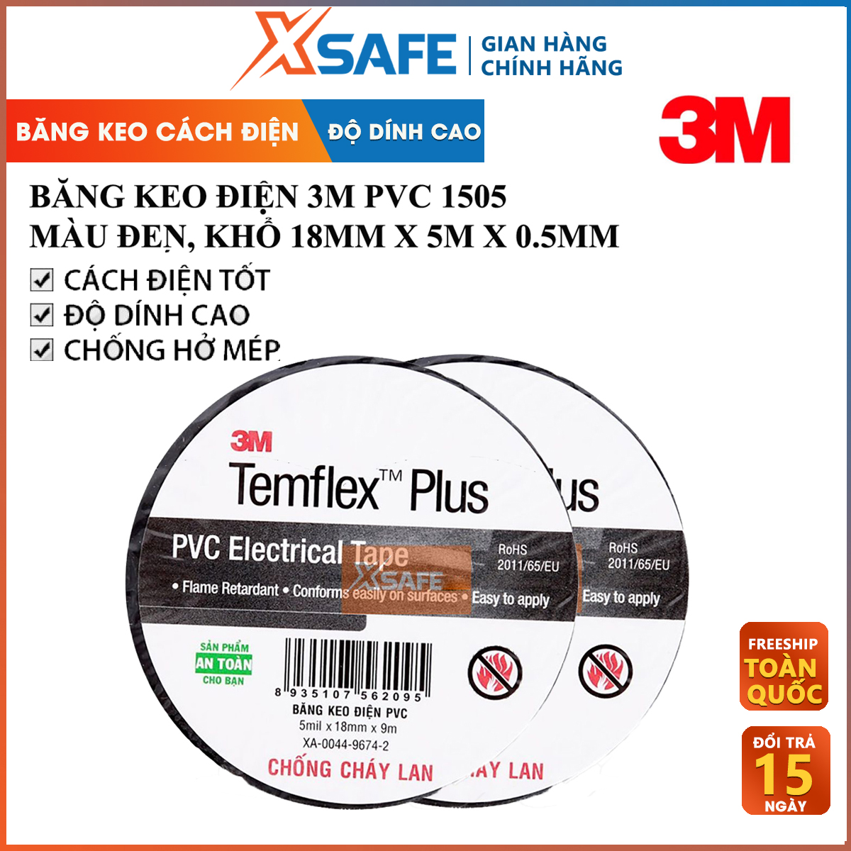 Băng keo điện 3m pvc 1505 cách điện 1kv băng keo chống cháy, chống hở mép 3m temflex plus harnessing tape - 1505 temflex plus fr
