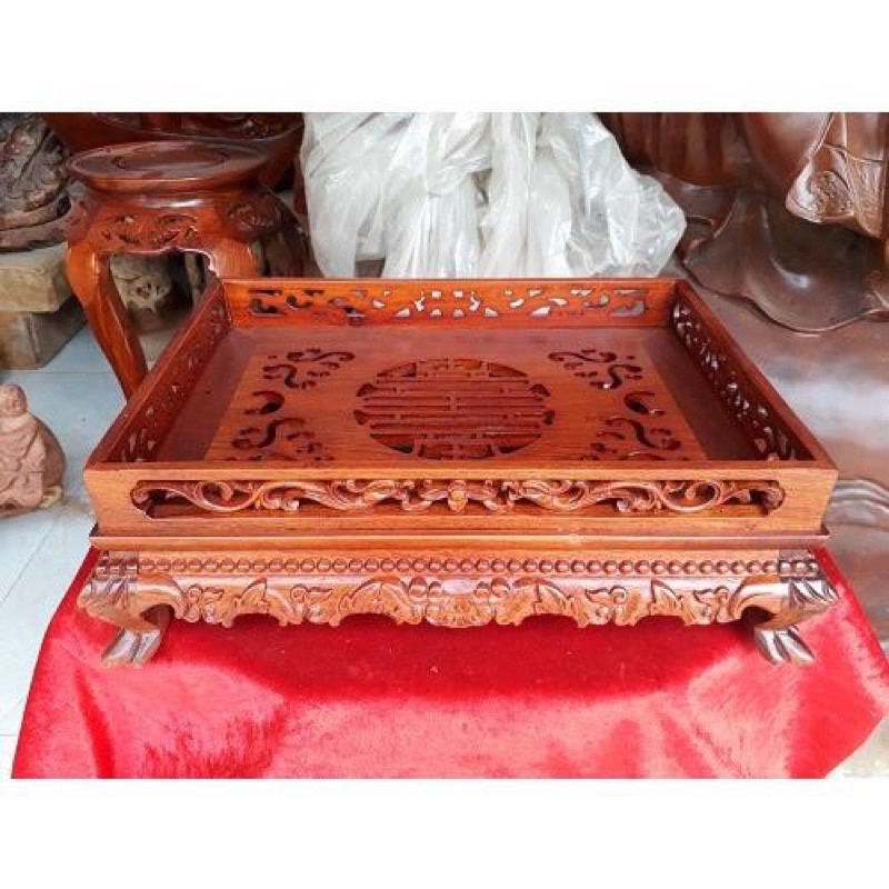[FREESHIP MAX] -  Khay trà gỗ hương chân quỳ ngang 35cm - Đồ gỗ hố nai