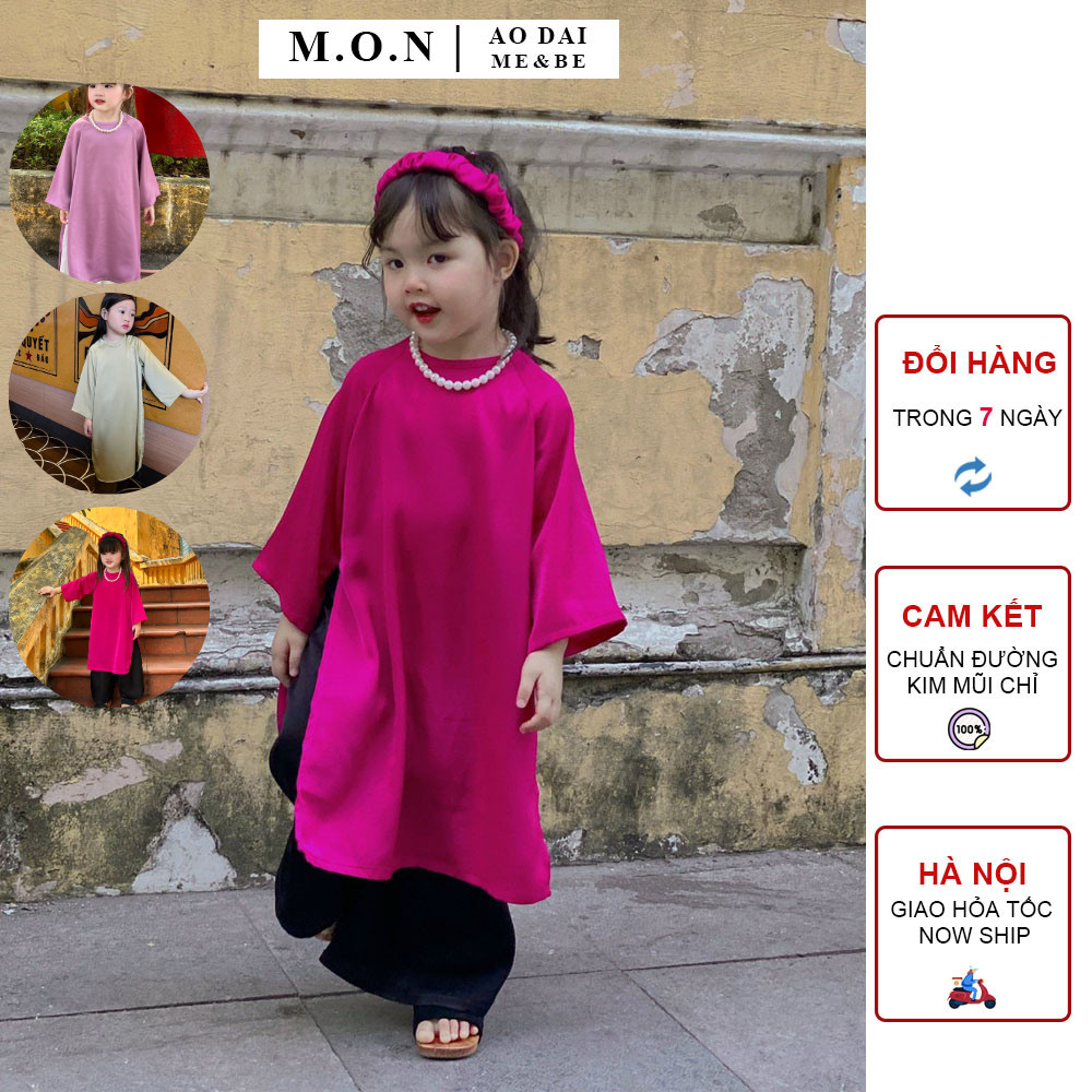 Set áo dài trơn mẹ bé diễm tú chất liệu lụa cao cấp mát lịm
