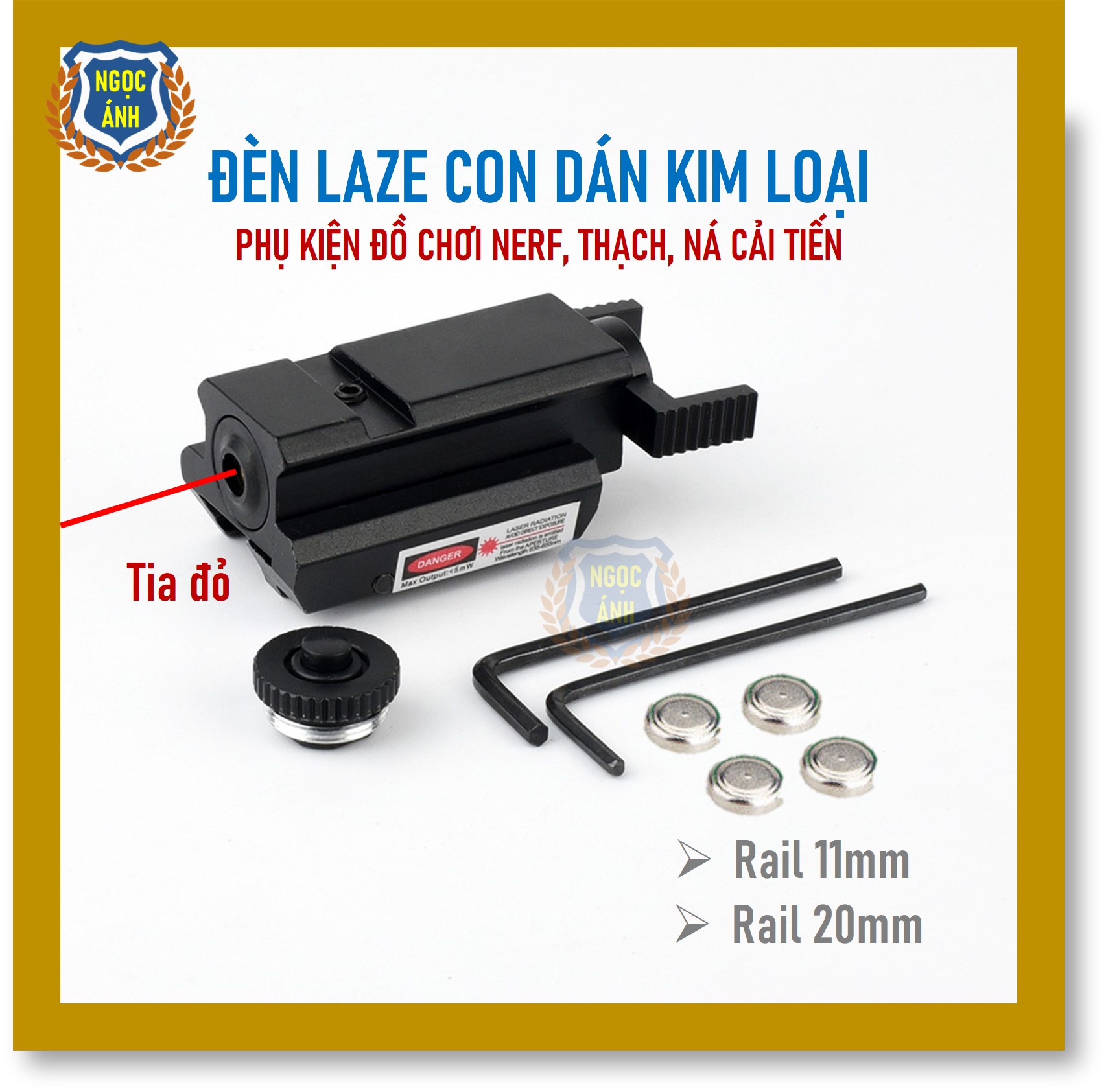 Đèn laze con dán kim loại cao cấp tia laser màu đỏ có rãnh 11mm hoặc 20mm - đồ chơi trẻ em 9999