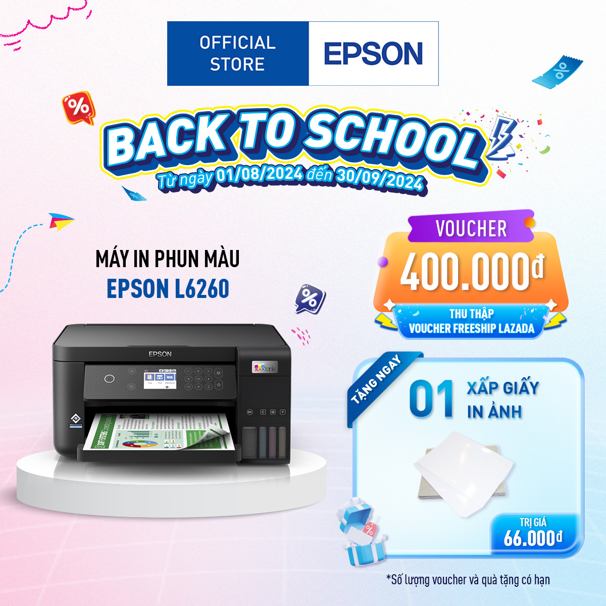 Máy in phun màu đa chức năng Epson Ecotank L6260, bản in nhanh không viền sắc nét