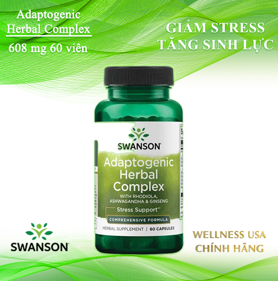 Swanson Adaptogenic Herbal Complex giảm căng thẳng tăng cường sinh lực 60