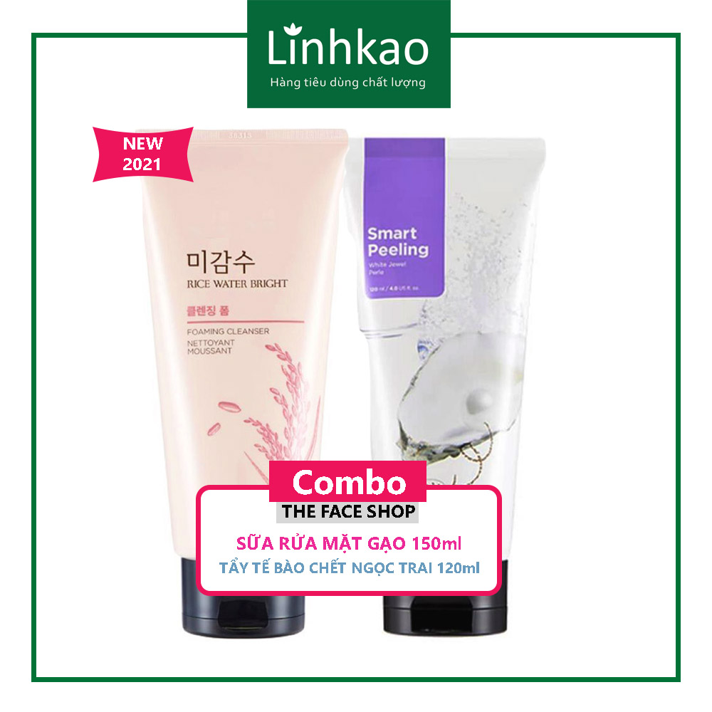 Combo sữa rửa mặt gạo & tẩy tế bào chết ngọc trai the face shop
