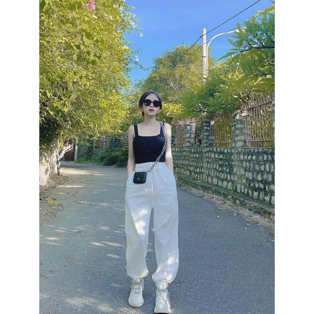 Hot quần jogger nữ bo gấu chất đũi hai màu
