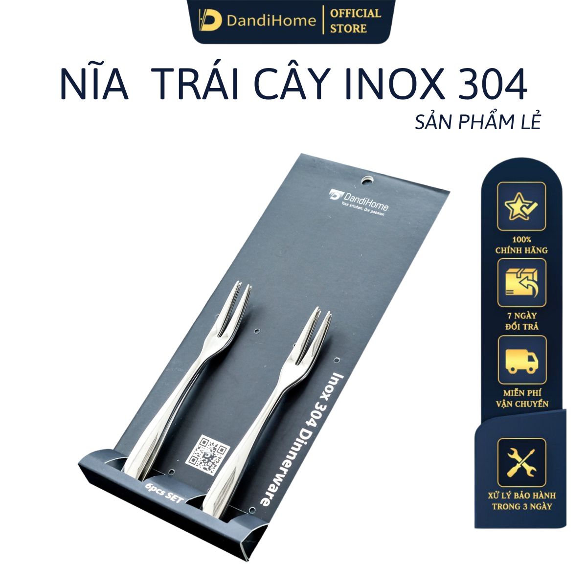 Bộ 6 nĩa trái cây inox 304 DandiHome