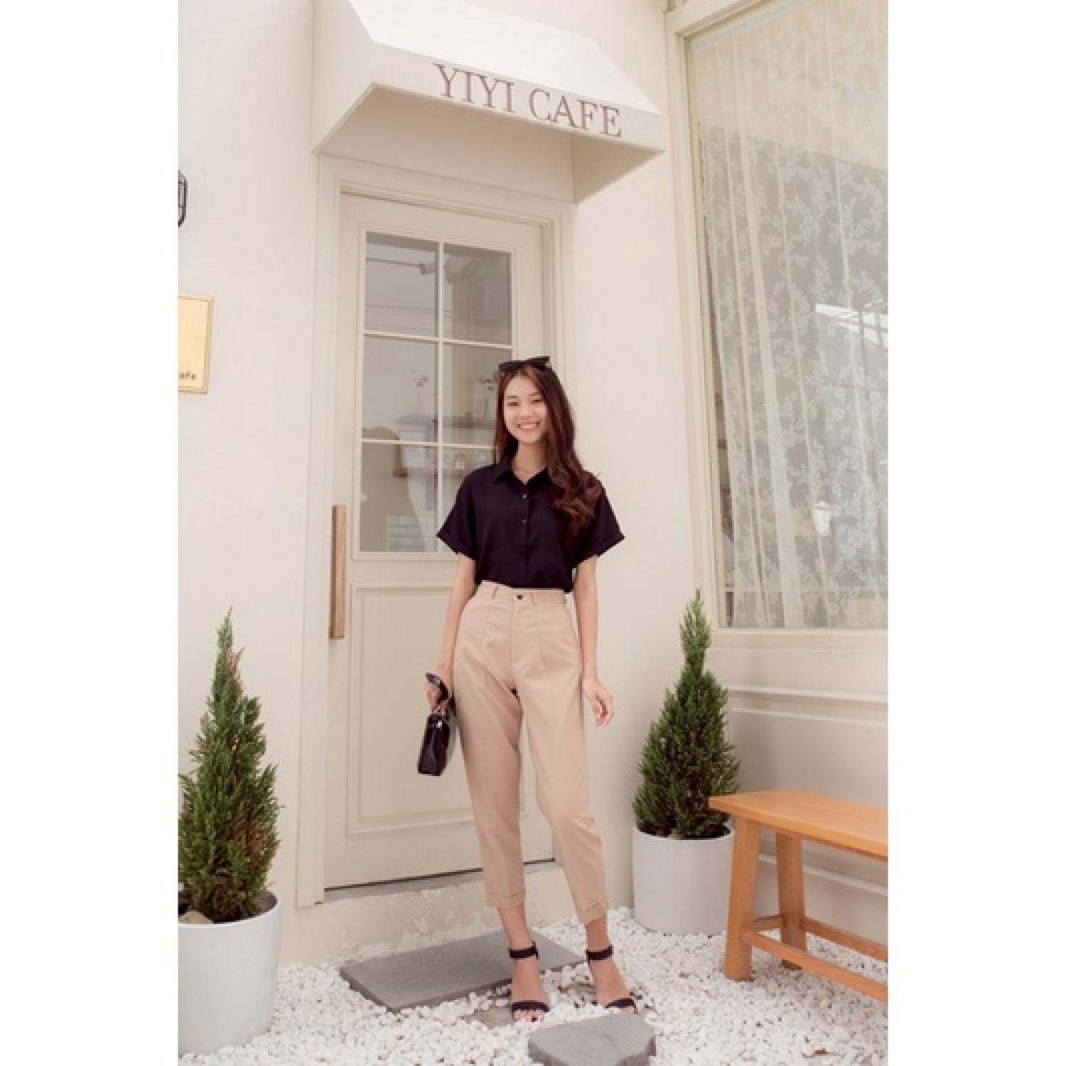 Sistersister - áo sơ mi tay ngắn có túi pocket shirt