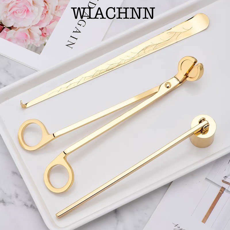 Set phụ kiện chăm sóc nến thơm WIACHNN 3 món khêu, chuông, kéo cắt bấc không gỉ