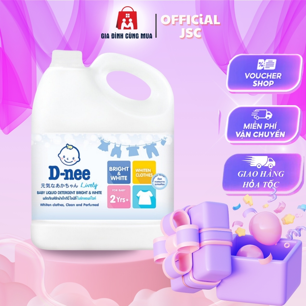 Nước giặt quần áo em bé Dnee 3000ml- Nước Giặt Xả Cho Trẻ Em an toàn, Chính hãng tem đại thịnh./