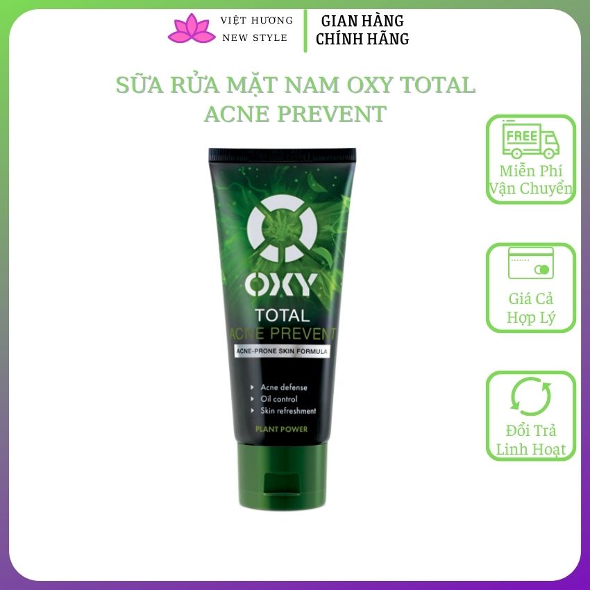 [CHÍNH HÃNG + Free ship]Sữa rửa mặt nam Oxy Total Acne Prevent 100g hỗ trợ kháng khuẩn, kiểm soát nhờn và ngừa mụn hiệu quả Newstyle SRM25