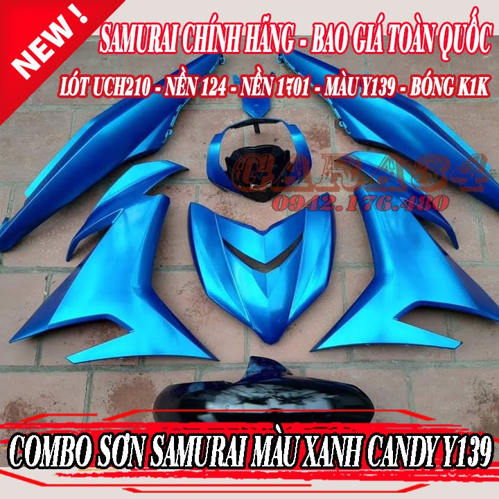 Combo sơn samurai màu xanh da trời candy y139 4 chai