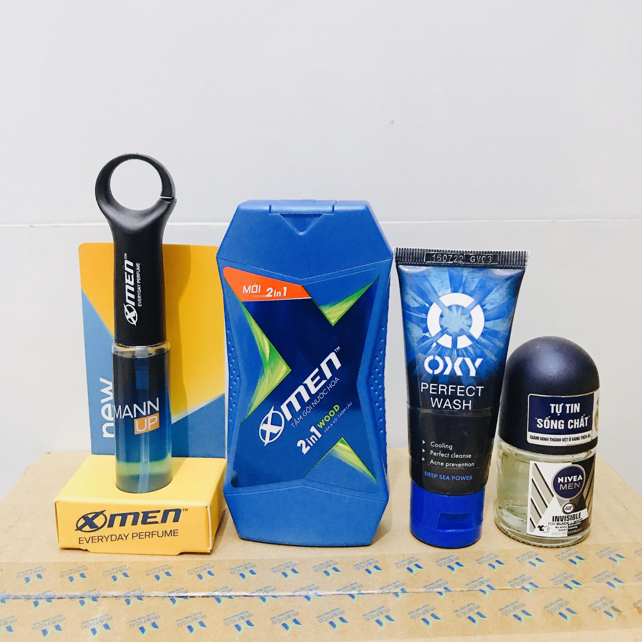 [HCM]Mua trọn bộ 4 chào hè - Tặng 5 gói dầu gội 6g gồm : 1chai nước hoa xmen 22ml + 1 Chai Tắm gội 2in1 xmen thơm mát 70g + 1 Chai lăn khử mùi nivea 12ml + 1 Tuýp sửa rửa mặt Oxy 25g