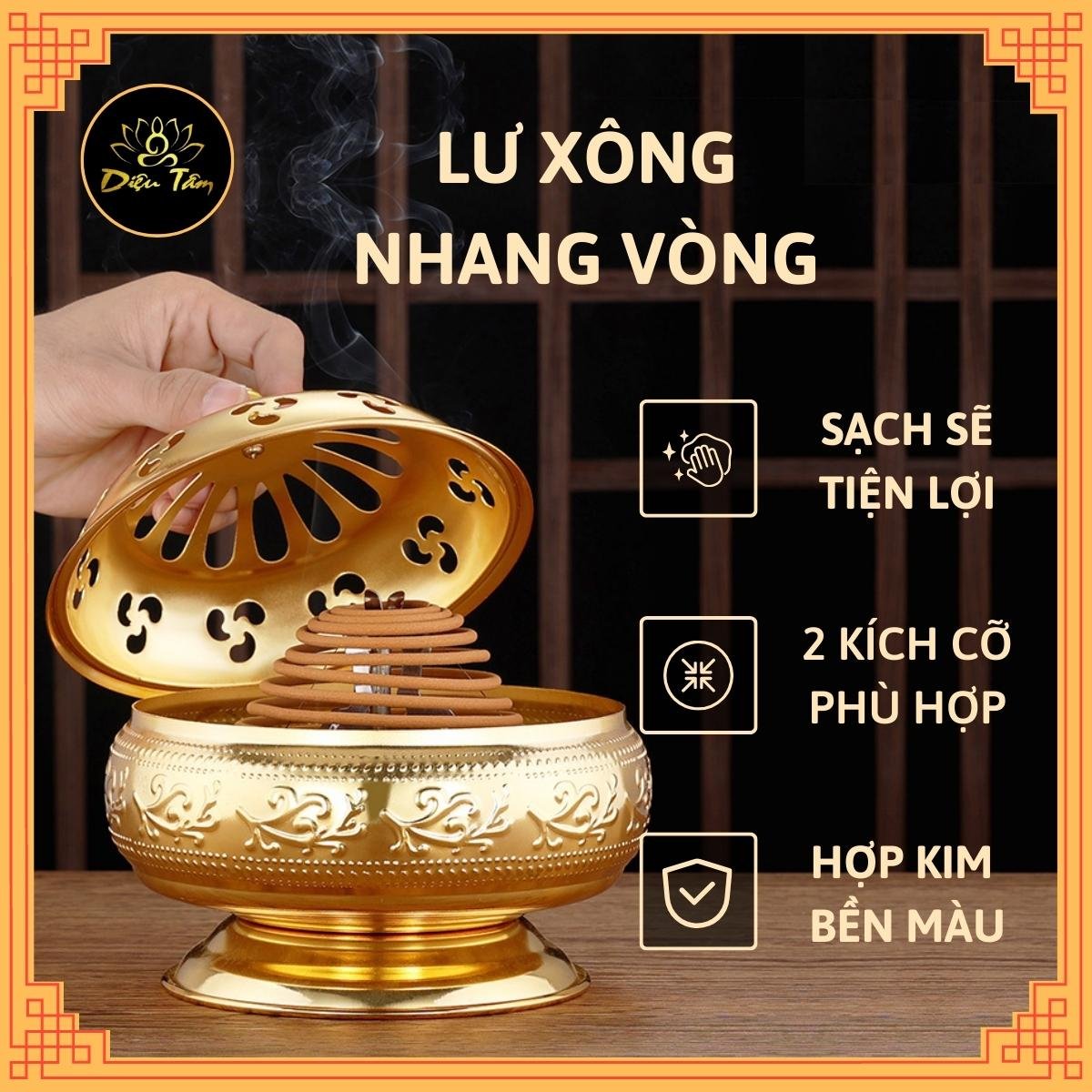 Lư xông trầm nhang vòng hương vòng đồ thờ cúng thần tài hợp kim Diệu Tâm