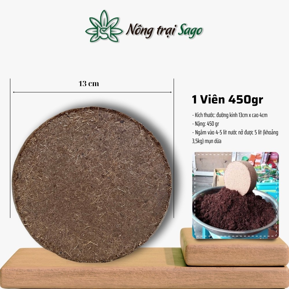 Viên Nén Xơ Dừa Ép Bánh (450g) - Mụn dừa đã qua xử lý, ép viên, để trồng rau mầm, ươm hạt giống - Nông Trại Sago