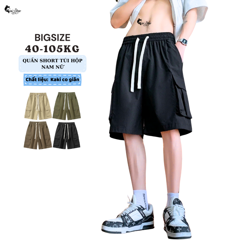 40-100kg Quần SHORT KAKI Nam Nữ thời trang BIGSIZE unisex quần Túi hộp