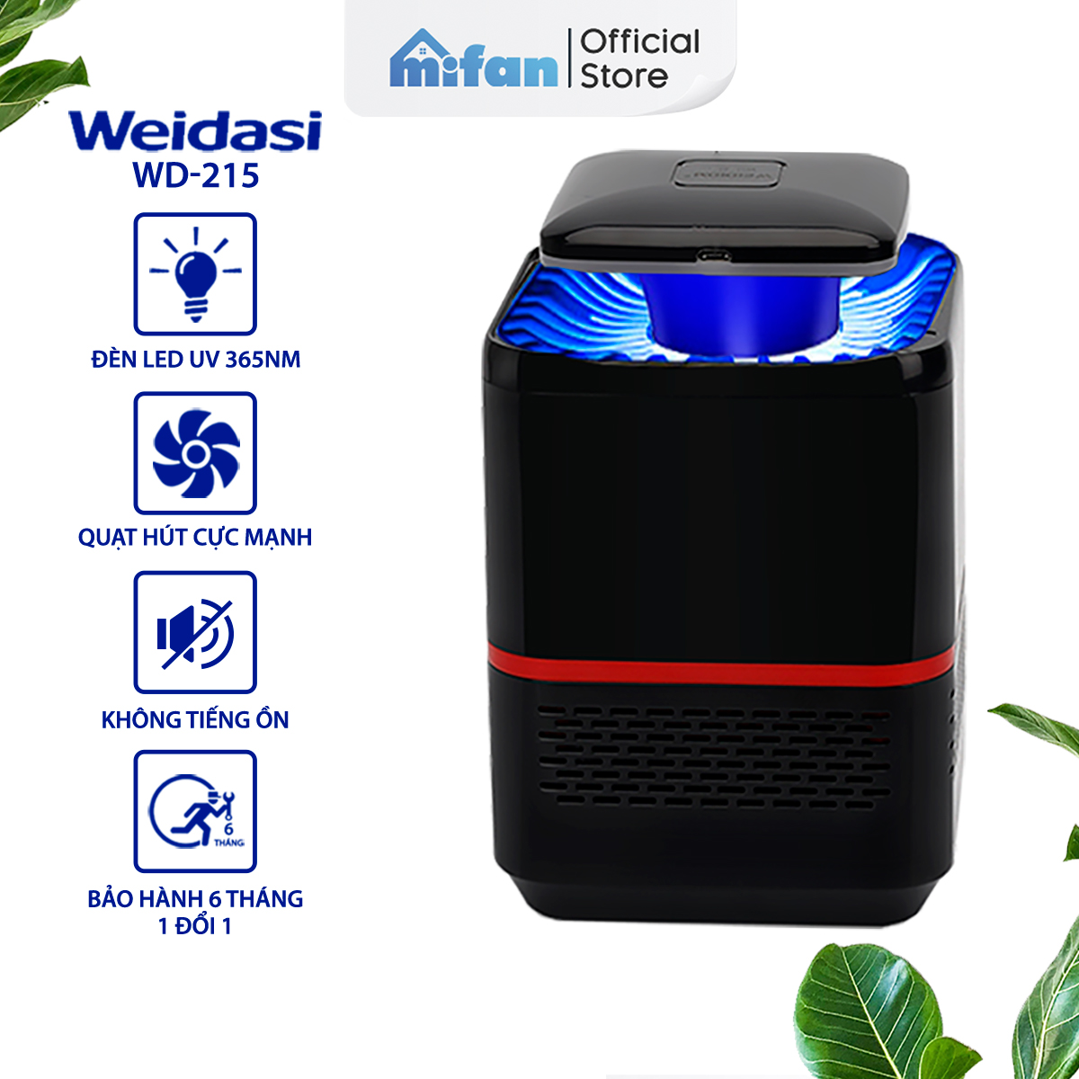 Đèn Bắt Muỗi Quạt Hút Thông Minh Weidasi WD-212 - Không gây tiếng ồn - Nhựa ABS Siêu Bền - Bảo hành 6 tháng