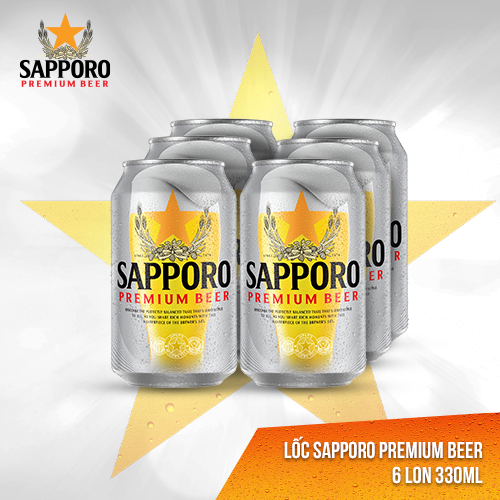[Quà tặng không bán] Bia Sapporo Premium lốc 6 lon (330ml/lon)